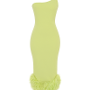 Asymmetric Neckline Feather Trim Midi Dress Asymmetric Neckline Feather Trim Midi Dress