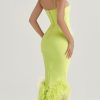 Asymmetric Neckline Feather Trim Midi Dress Asymmetric Neckline Feather Trim Midi Dress