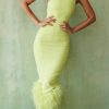Asymmetric Neckline Feather Trim Midi Dress Asymmetric Neckline Feather Trim Midi Dress