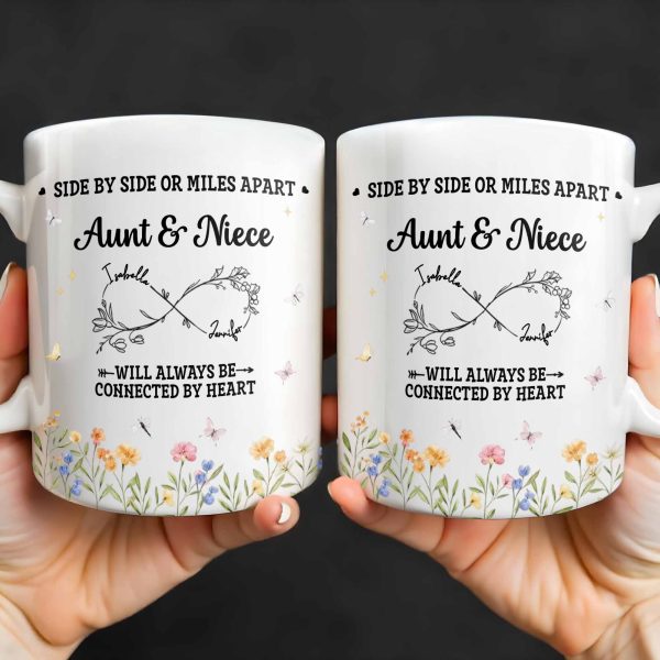 Aunt & Niece Always Connected by Heart With Flowers - Personalized Custom Coffee Mug - AUNT004_MG Aunt & Niece Always Connected by Heart With Flowers - Personalized Custom Coffee Mug - AUNT004_MG