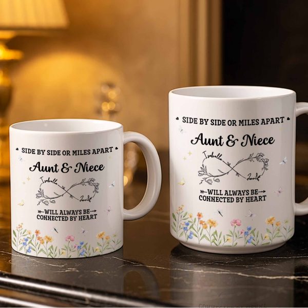 Aunt & Niece Always Connected by Heart With Flowers - Personalized Custom Coffee Mug - AUNT004_MG Aunt & Niece Always Connected by Heart With Flowers - Personalized Custom Coffee Mug - AUNT004_MG