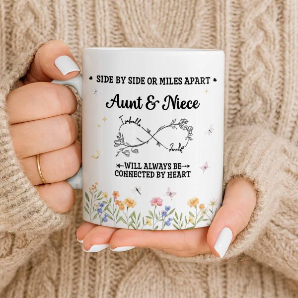 Aunt & Niece Always Connected by Heart With Flowers - Personalized Custom Coffee Mug - AUNT004_MG Aunt & Niece Always Connected by Heart With Flowers - Personalized Custom Coffee Mug - AUNT004_MG