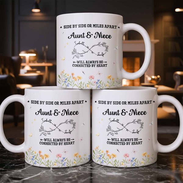 Aunt & Niece Always Connected by Heart With Flowers - Personalized Custom Coffee Mug - AUNT004_MG Aunt & Niece Always Connected by Heart With Flowers - Personalized Custom Coffee Mug - AUNT004_MG