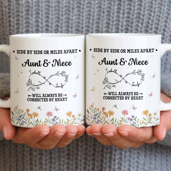 Aunt & Niece Always Connected by Heart With Flowers - Personalized Custom Coffee Mug - AUNT004_MG Aunt & Niece Always Connected by Heart With Flowers - Personalized Custom Coffee Mug - AUNT004_MG