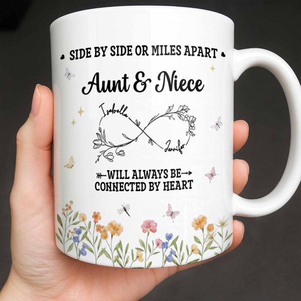 Aunt & Niece Always Connected by Heart With Flowers - Personalized Custom Coffee Mug - AUNT004_MG Aunt & Niece Always Connected by Heart With Flowers - Personalized Custom Coffee Mug - AUNT004_MG