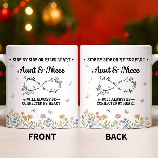 Aunt & Niece Always Connected by Heart With Flowers - Personalized Custom Coffee Mug - AUNT004_MG Aunt & Niece Always Connected by Heart With Flowers - Personalized Custom Coffee Mug - AUNT004_MG