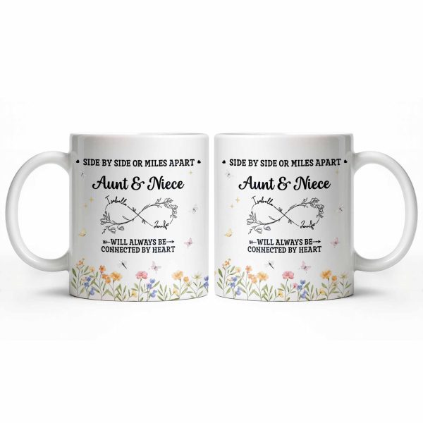Aunt & Niece Always Connected by Heart With Flowers - Personalized Custom Coffee Mug - AUNT004_MG Aunt & Niece Always Connected by Heart With Flowers - Personalized Custom Coffee Mug - AUNT004_MG