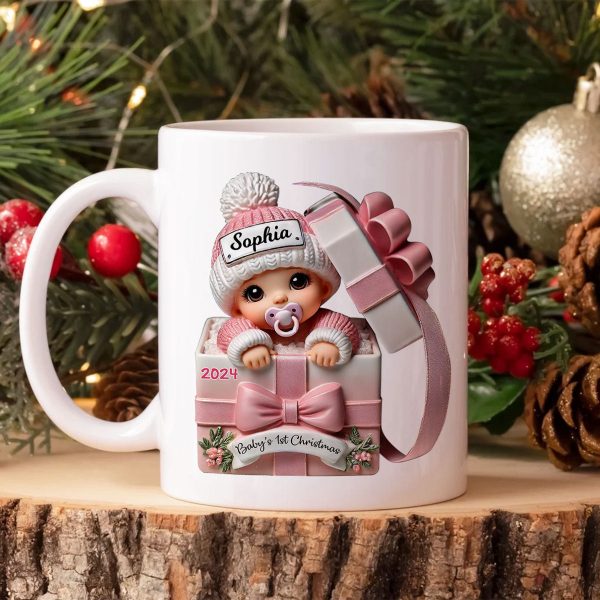 Baby Inside Gift Box 3D Effect Personalized Mug, Lovely Keepsake to Celebrate Baby's First Christmas Baby Inside Gift Box 3D Effect Personalized Mug, Lovely Keepsake to Celebrate Baby's First Christmas