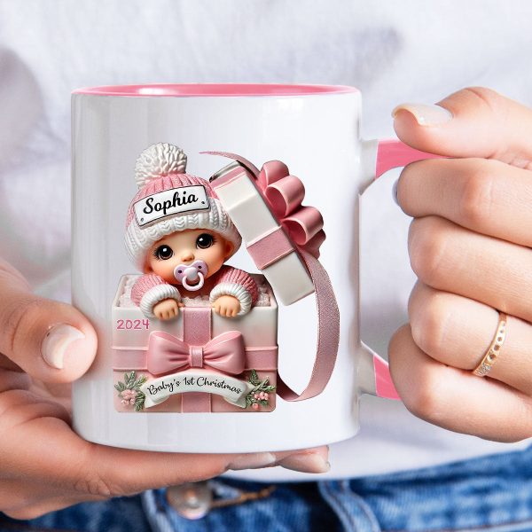 Baby Inside Gift Box 3D Effect Personalized Mug, Lovely Keepsake to Celebrate Baby's First Christmas Baby Inside Gift Box 3D Effect Personalized Mug, Lovely Keepsake to Celebrate Baby's First Christmas