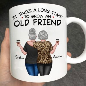 Back View Besties Walking It Takes A Long Time To Grow An Old Friend Personalized Mug, Gift For Best Friends, BFF