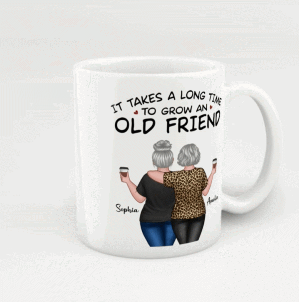Back View Besties Walking It Takes A Long Time To Grow An Old Friend Personalized Mug, Gift For Best Friends, BFF Back View Besties Walking It Takes A Long Time To Grow An Old Friend Personalized Mug, Gift For Best Friends, BFF