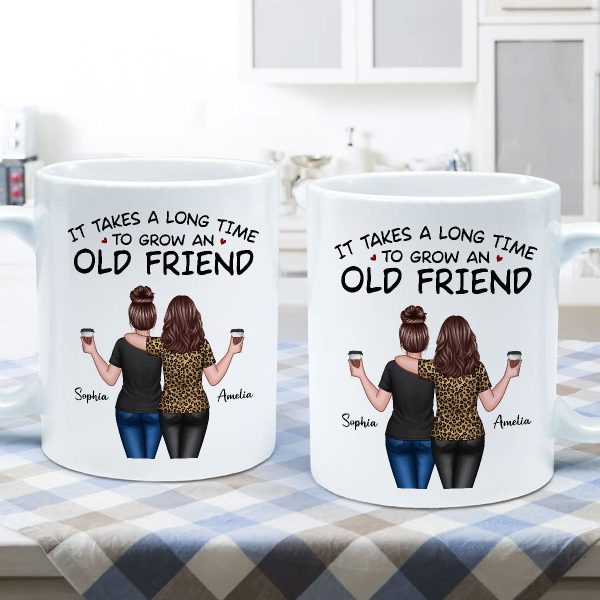 Back View Besties Walking It Takes A Long Time To Grow An Old Friend Personalized Mug, Gift For Best Friends, BFF Back View Besties Walking It Takes A Long Time To Grow An Old Friend Personalized Mug, Gift For Best Friends, BFF