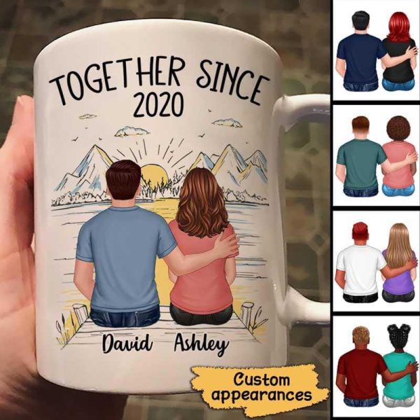 Back View Couple Sketch Bridge Landscape Personalized Mug Back View Couple Sketch Bridge Landscape Personalized Mug