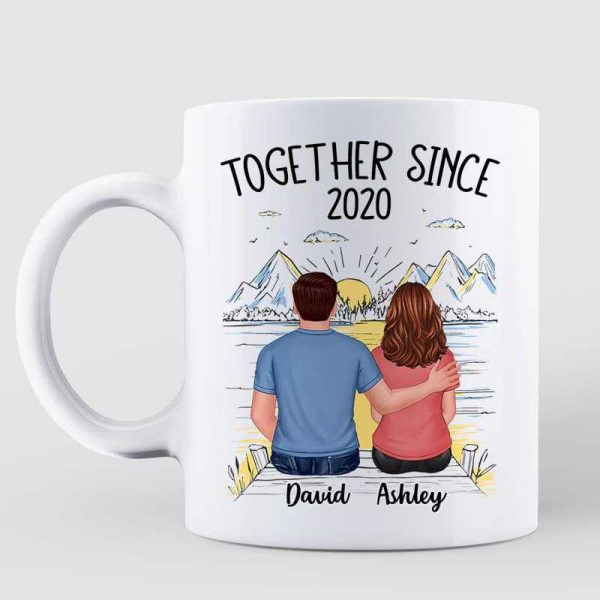 Back View Couple Sketch Bridge Landscape Personalized Mug Back View Couple Sketch Bridge Landscape Personalized Mug