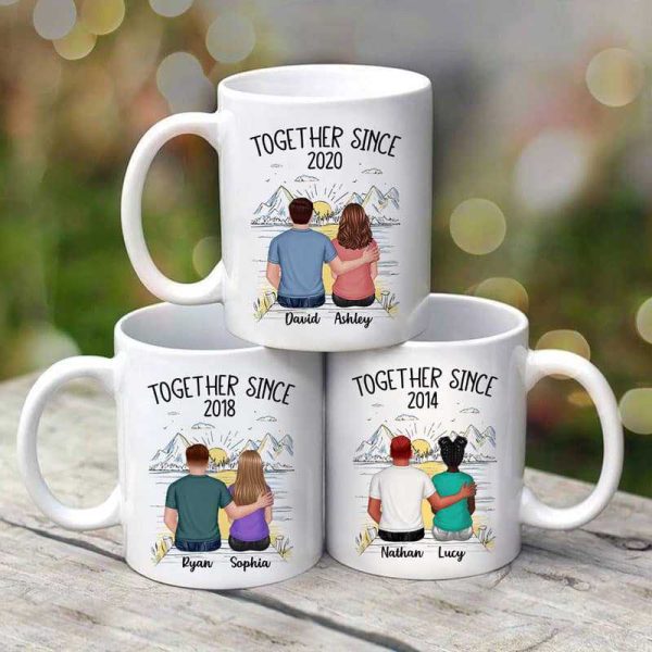 Back View Couple Sketch Bridge Landscape Personalized Mug Back View Couple Sketch Bridge Landscape Personalized Mug