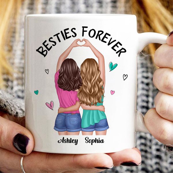 Back View Heart Hands Besties Forever Personalized Mug Back View Heart Hands Besties Forever Personalized Mug