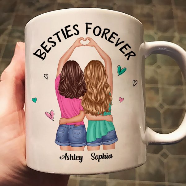 Back View Heart Hands Besties Forever Personalized Mug Back View Heart Hands Besties Forever Personalized Mug