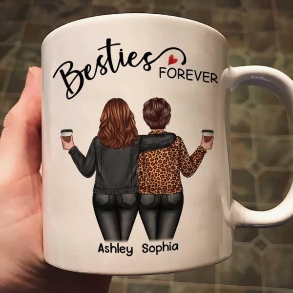 Back View Women Besties Forever Personalized Mug Back View Women Besties Forever Personalized Mug
