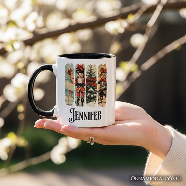 Ballet and Nutcracker Christmas Personalized Mug, Coquette Bow and Mouse Vintage Holiday Gift with Custom Name Ballet and Nutcracker Christmas Personalized Mug, Coquette Bow and Mouse Vintage Holiday Gift with Custom Name