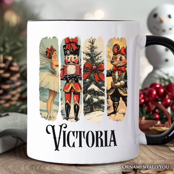 Ballet and Nutcracker Christmas Personalized Mug, Coquette Bow and Mouse Vintage Holiday Gift with Custom Name Ballet and Nutcracker Christmas Personalized Mug, Coquette Bow and Mouse Vintage Holiday Gift with Custom Name