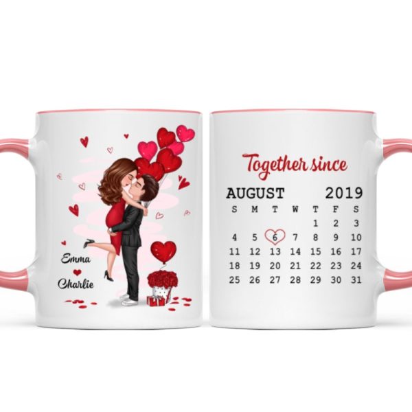 Be Mine Doll Couple Kissing Calendar Personalized Mug - Gift For Him Gift For Her Be Mine Doll Couple Kissing Calendar Personalized Mug - Gift For Him Gift For Her