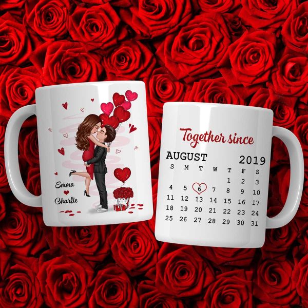 Be Mine Doll Couple Kissing Calendar Personalized Mug - Gift For Him Gift For Her Be Mine Doll Couple Kissing Calendar Personalized Mug - Gift For Him Gift For Her