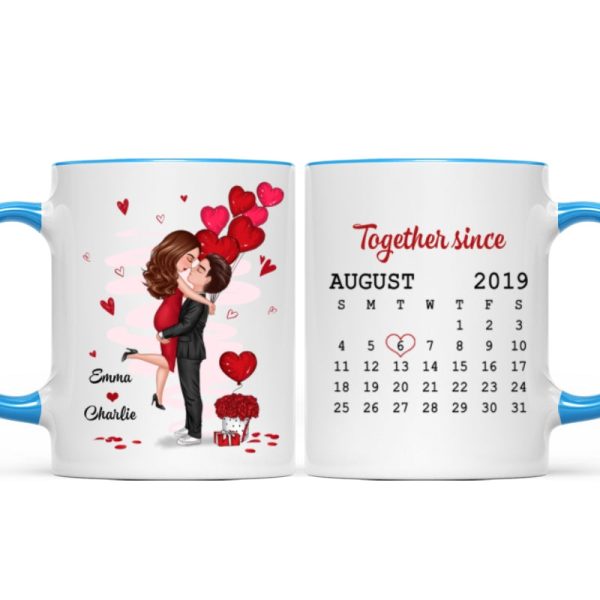 Be Mine Doll Couple Kissing Calendar Personalized Mug - Gift For Him Gift For Her Be Mine Doll Couple Kissing Calendar Personalized Mug - Gift For Him Gift For Her