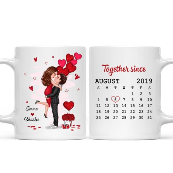 Be Mine Doll Couple Kissing Calendar Personalized Mug - Gift For Him Gift For Her Be Mine Doll Couple Kissing Calendar Personalized Mug - Gift For Him Gift For Her