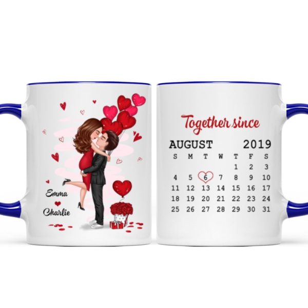 Be Mine Doll Couple Kissing Calendar Personalized Mug - Gift For Him Gift For Her Be Mine Doll Couple Kissing Calendar Personalized Mug - Gift For Him Gift For Her