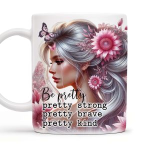 Be Pretty, Strong, Brave, Kind Mug With Flowers And Butterfly - Personalized Custom Coffee Mug - GDT206_MG