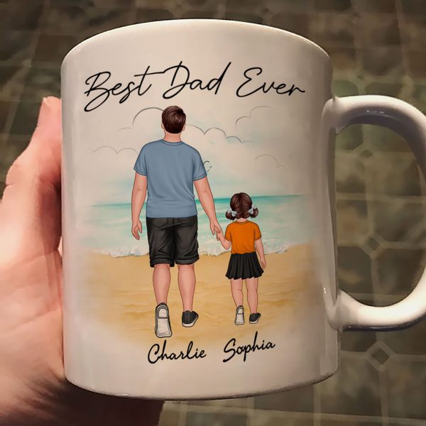 Beach Landscape Best Dad Ever Dad And Son Daughter Walking Personalized Mug Beach Landscape Best Dad Ever Dad And Son Daughter Walking Personalized Mug