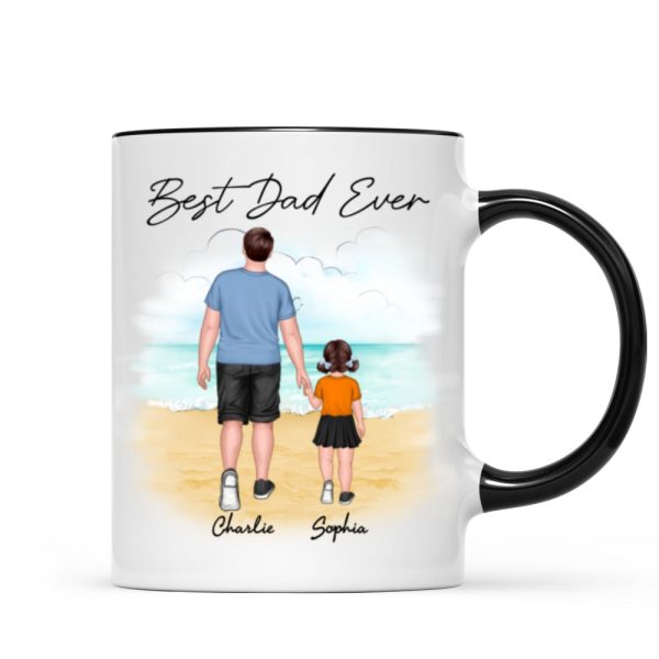 Beach Landscape Best Dad Ever Dad And Son Daughter Walking Personalized Mug Beach Landscape Best Dad Ever Dad And Son Daughter Walking Personalized Mug
