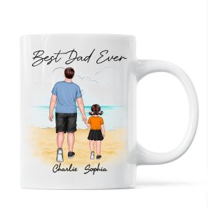 Beach Landscape Best Dad Ever Dad And Son Daughter Walking Personalized Mug