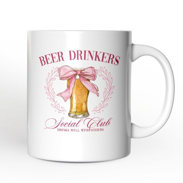 Beer Drinkers Social Club Personalized Mug, Coquette Pink Bow Gift with Custom Name for Girly Summer Bachelorette Vibes Beer Drinkers Social Club Personalized Mug, Coquette Pink Bow Gift with Custom Name for Girly Summer Bachelorette Vibes
