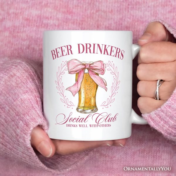 Beer Drinkers Social Club Personalized Mug, Coquette Pink Bow Gift with Custom Name for Girly Summer Bachelorette Vibes Beer Drinkers Social Club Personalized Mug, Coquette Pink Bow Gift with Custom Name for Girly Summer Bachelorette Vibes