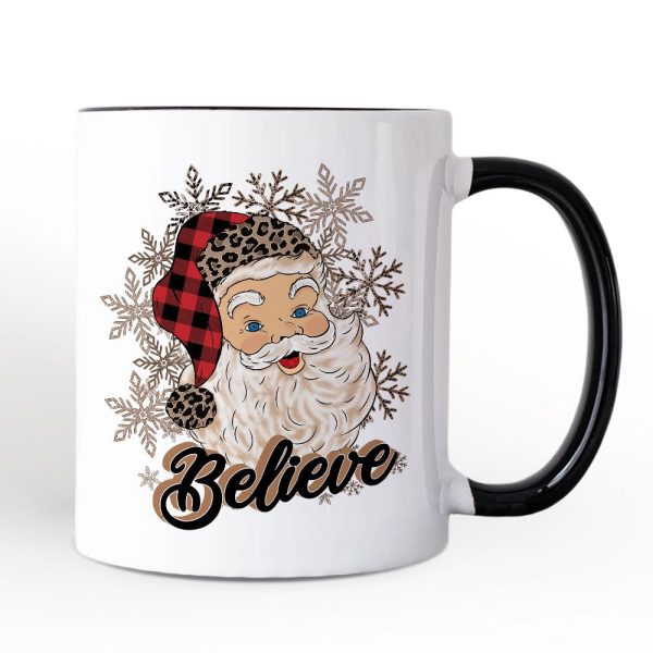 Believe Santa Buffalo Plaid Personalized Mug, Retro Christmas Gift with Custom Name Believe Santa Buffalo Plaid Personalized Mug, Retro Christmas Gift with Custom Name