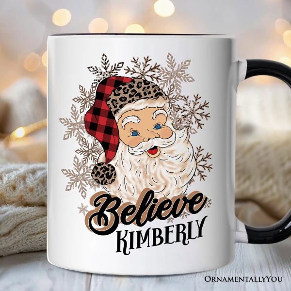 Believe Santa Buffalo Plaid Personalized Mug, Retro Christmas Gift with Custom Name Believe Santa Buffalo Plaid Personalized Mug, Retro Christmas Gift with Custom Name