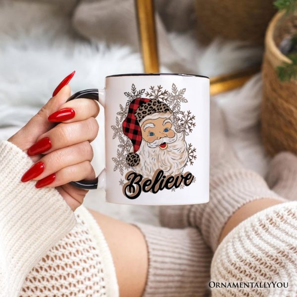 Believe Santa Buffalo Plaid Personalized Mug, Retro Christmas Gift with Custom Name Believe Santa Buffalo Plaid Personalized Mug, Retro Christmas Gift with Custom Name