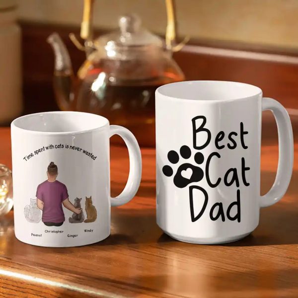 Best Cat Dad Time Spent With Cats Is Never Wasted - Personalized White Edge-to-Edge Mug Best Cat Dad Time Spent With Cats Is Never Wasted - Personalized White Edge-to-Edge Mug