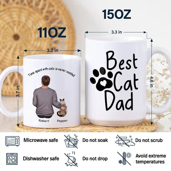 Best Cat Dad Time Spent With Cats Is Never Wasted - Personalized White Edge-to-Edge Mug Best Cat Dad Time Spent With Cats Is Never Wasted - Personalized White Edge-to-Edge Mug
