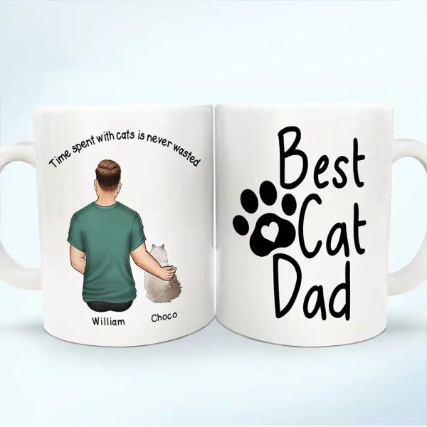 Best Cat Dad Time Spent With Cats Is Never Wasted - Personalized White Edge-to-Edge Mug Best Cat Dad Time Spent With Cats Is Never Wasted - Personalized White Edge-to-Edge Mug
