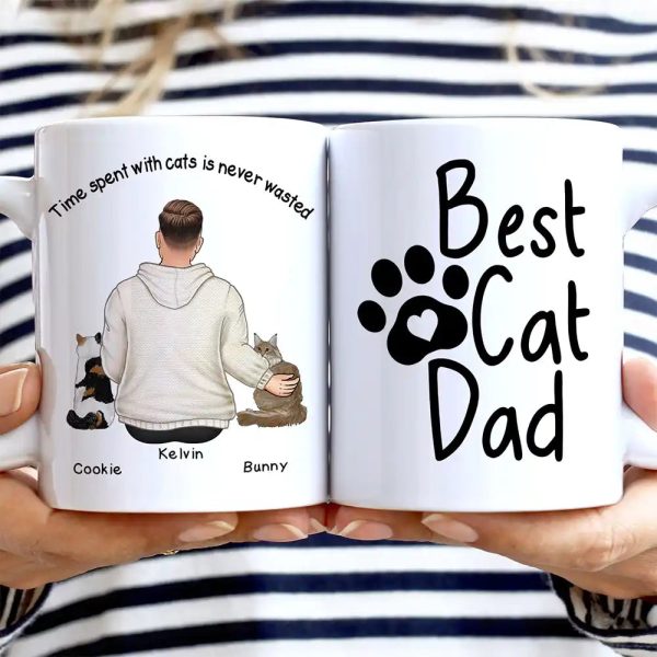 Best Cat Dad Time Spent With Cats Is Never Wasted - Personalized White Edge-to-Edge Mug Best Cat Dad Time Spent With Cats Is Never Wasted - Personalized White Edge-to-Edge Mug