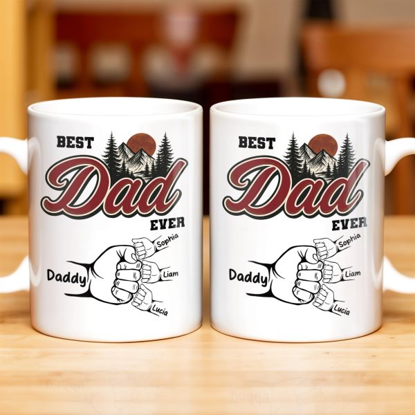 Best Dad Ever, Hand Holding, Mountains and Trees - Personalized Custom Coffee Mug - DAD204_MG Best Dad Ever, Hand Holding, Mountains and Trees - Personalized Custom Coffee Mug - DAD204_MG