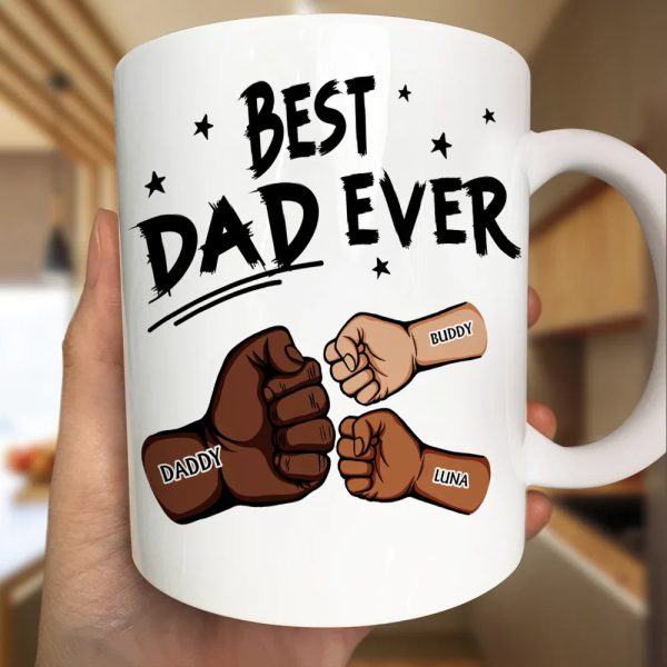Best Dad Ever Pet And Kid Hand Punch Colorful - Personalized Mug Best Dad Ever Pet And Kid Hand Punch Colorful - Personalized Mug