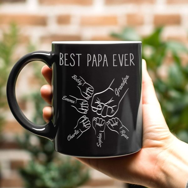 Best Dad Papa Grandpa Fist Bump Outline Metal Personalized Mug, Unique Father's Day Gift for Dad for Husband Best Dad Papa Grandpa Fist Bump Outline Metal Personalized Mug, Unique Father's Day Gift for Dad for Husband