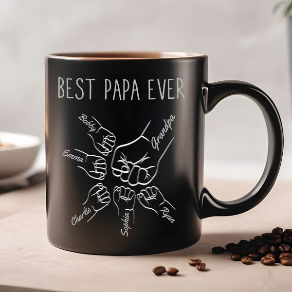 Best Dad Papa Grandpa Fist Bump Outline Metal Personalized Mug, Unique Father's Day Gift for Dad for Husband Best Dad Papa Grandpa Fist Bump Outline Metal Personalized Mug, Unique Father's Day Gift for Dad for Husband