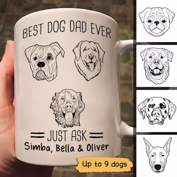 Best Dog Dad Ever Just Ask Dog Head Outline Personalized Mug Best Dog Dad Ever Just Ask Dog Head Outline Personalized Mug