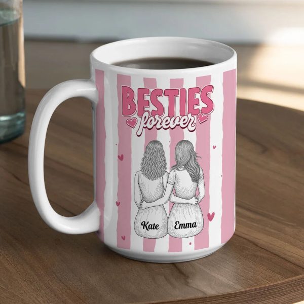 Besties Forever Ceramic Mug, Personalized Coffee Mug for Best Friend or Sister, Sweet Hug Illustration Unique Gift Besties Forever Ceramic Mug, Personalized Coffee Mug for Best Friend or Sister, Sweet Hug Illustration Unique Gift