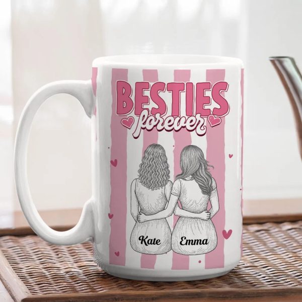Besties Forever Ceramic Mug, Personalized Coffee Mug for Best Friend or Sister, Sweet Hug Illustration Unique Gift Besties Forever Ceramic Mug, Personalized Coffee Mug for Best Friend or Sister, Sweet Hug Illustration Unique Gift