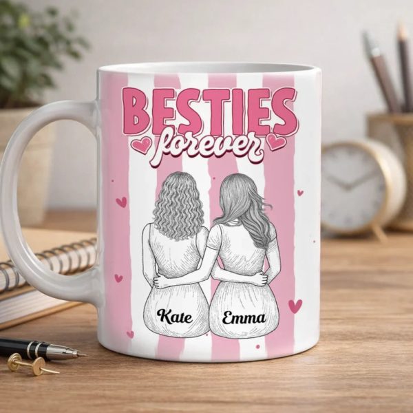 Besties Forever Ceramic Mug, Personalized Coffee Mug for Best Friend or Sister, Sweet Hug Illustration Unique Gift Besties Forever Ceramic Mug, Personalized Coffee Mug for Best Friend or Sister, Sweet Hug Illustration Unique Gift